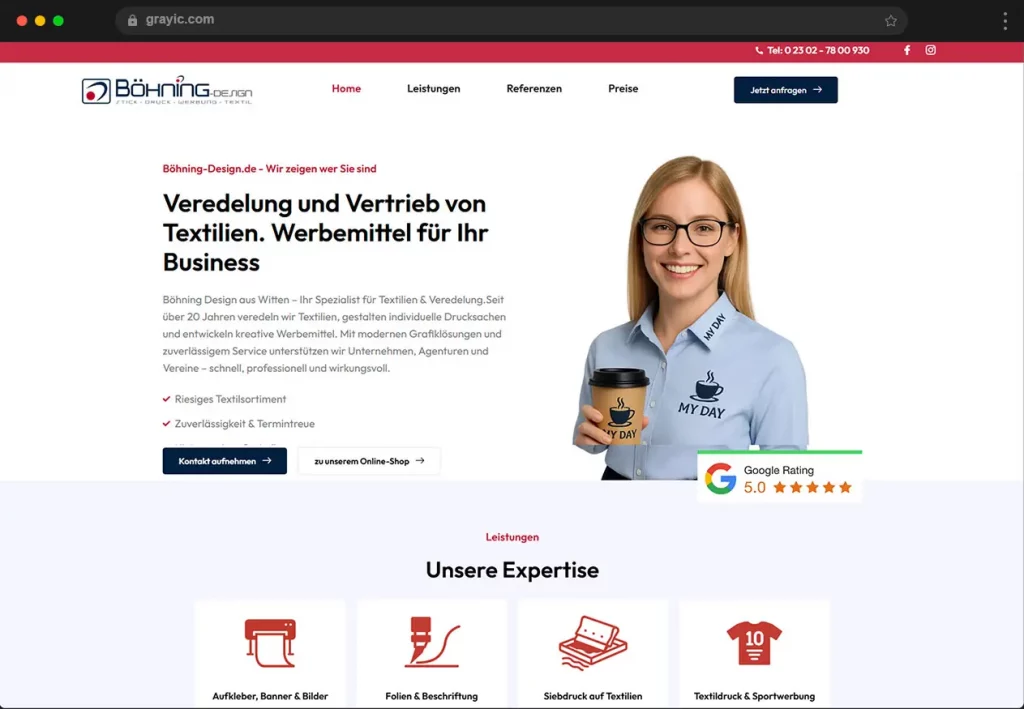 Webdesign-Referenz für Böhning Design: Ein Beispiel für eine professionelle und moderne Website-Umgestaltung durch Nick Webdesign.