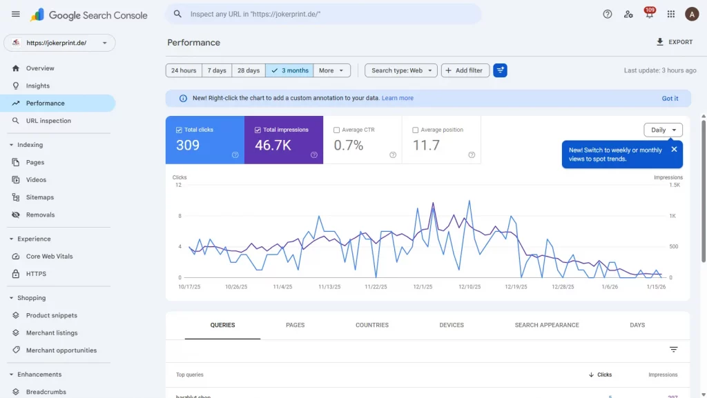 Analyse der SEO-Performance und Sichtbarkeit einer Website zur Optimierung der Google-Rankings.