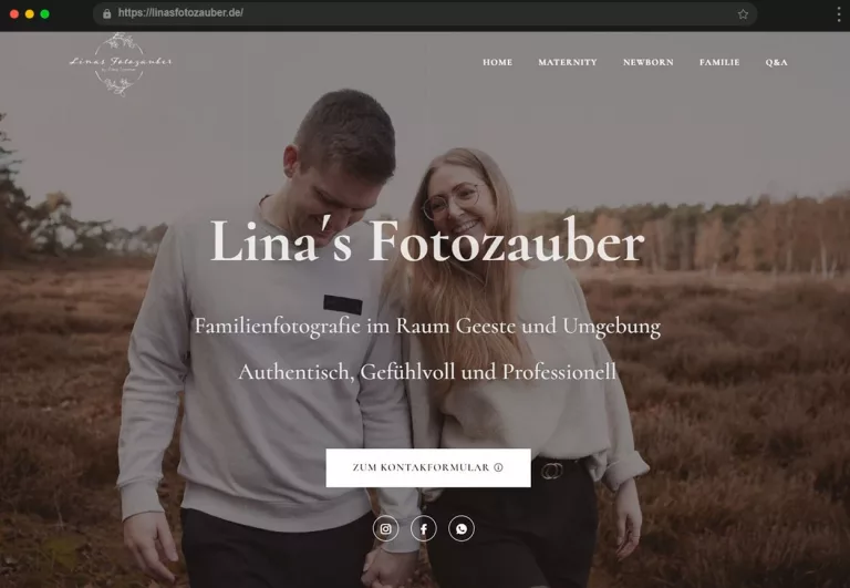 Webdesign-Referenz für linasfotozauber.de: Beispiel für eine ästhetische und nutzerfreundliche Website im Bereich Fotografie.